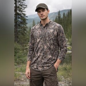 NWT Sovereign Code Men's Leaf Pattern Button Down Shirt SIZE XL